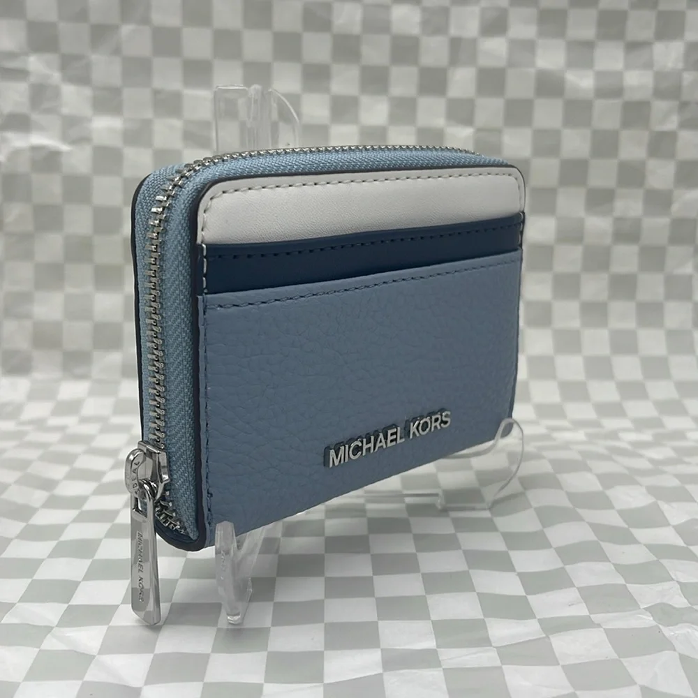 Michael Kors Jet Set Travel Md Zip Around Color-Block Wallet Card Case  Pale Bl